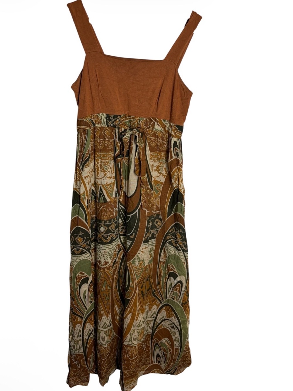 Vintage Y2K earth tones empire waist abstract cotton fairycore dress Size M